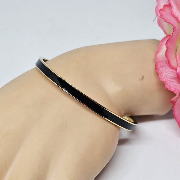 Kate Spade Black Enamel 'Draw the Line' Bangle Bracelet Gold Tone - Picture 11 of 16
